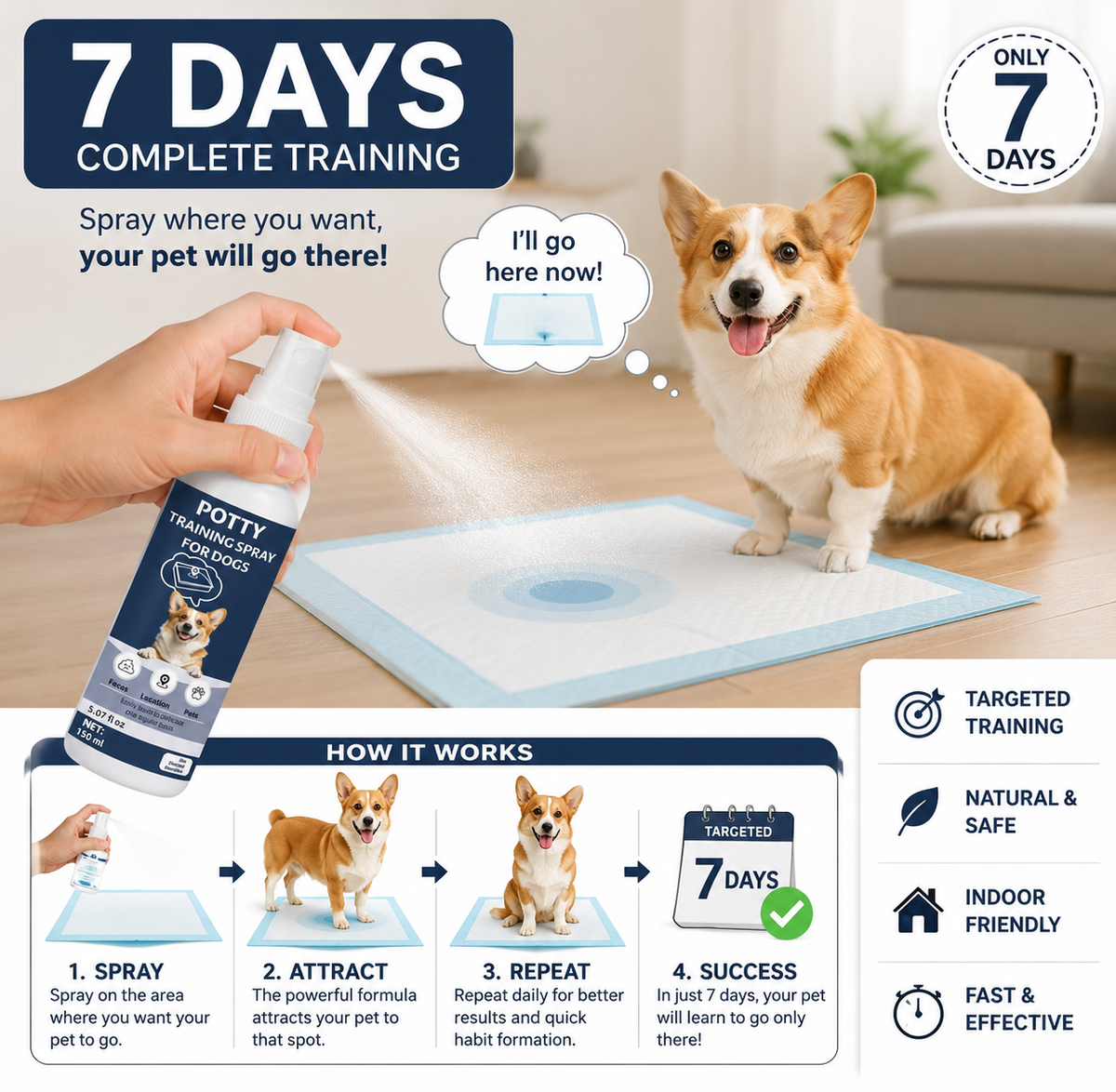 Pet Potty & Toilet Training Spray 150ml – Teach Your Pet the Right Spot